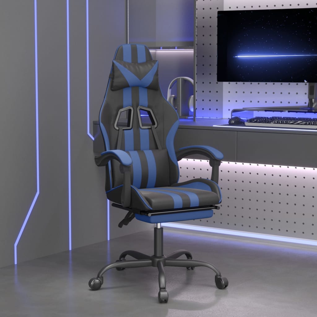 vidaXL Gaming-Stuhl Drehbar Schwarz und Blau Kunstleder