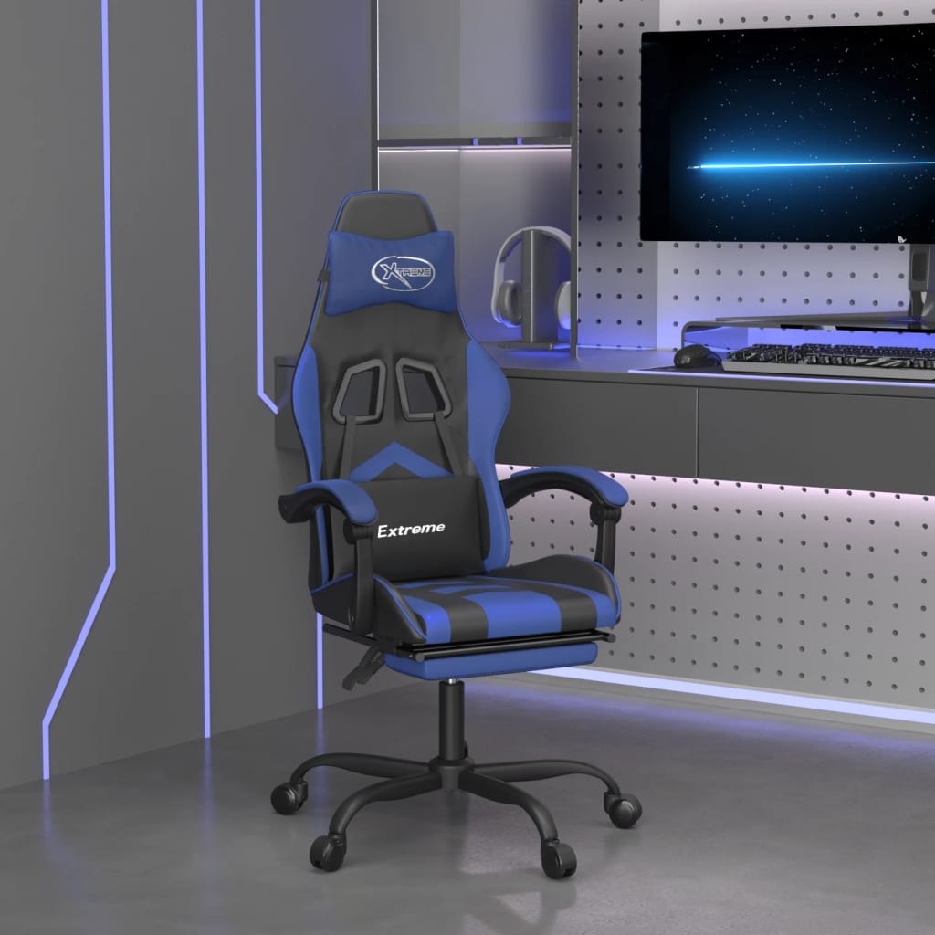 vidaXL Gaming-Stuhl Drehbar Schwarz und Blau Kunstleder