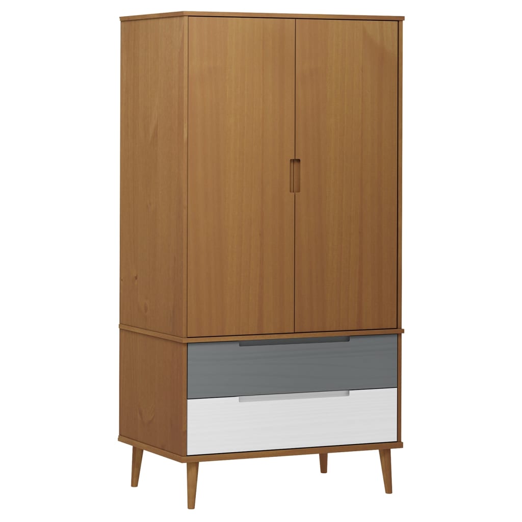 vidaXL Kleiderschrank MOLDE Braun 90x55x175 cm Massivholz Kiefer