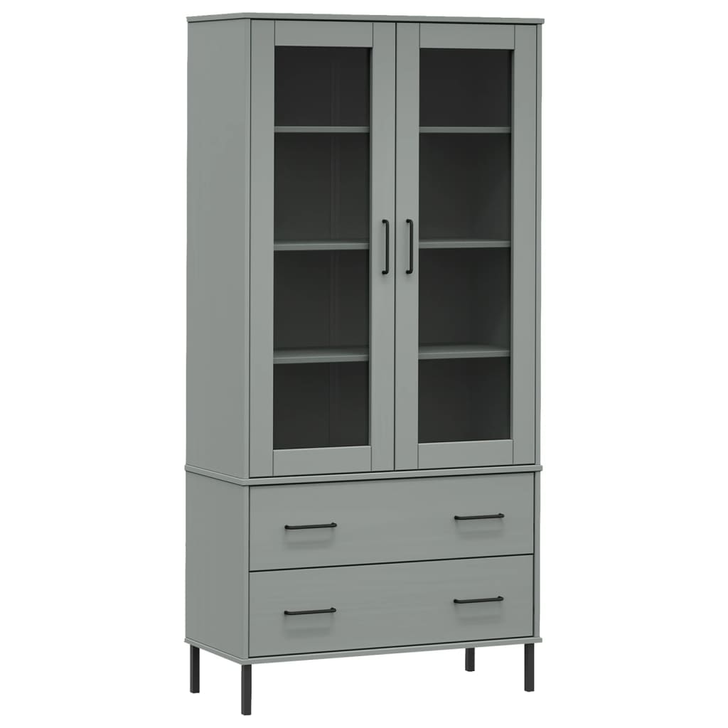 vidaXL Bücherschrank OSLO Metallbeine Grau 85x35x172,5 cm Massivholz
