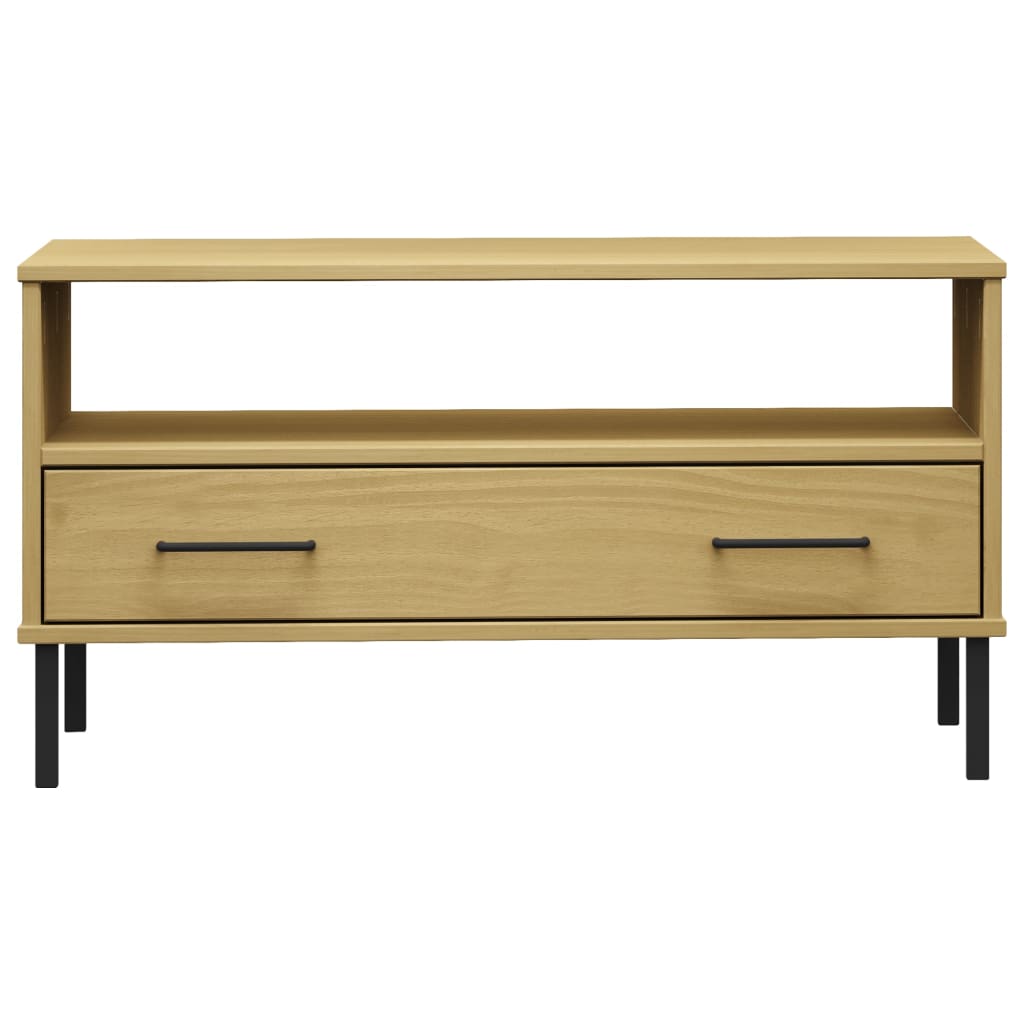 vidaXL Couchtisch OSLO mit Metallbeinen Braun 85x50x45 cm Massivholz