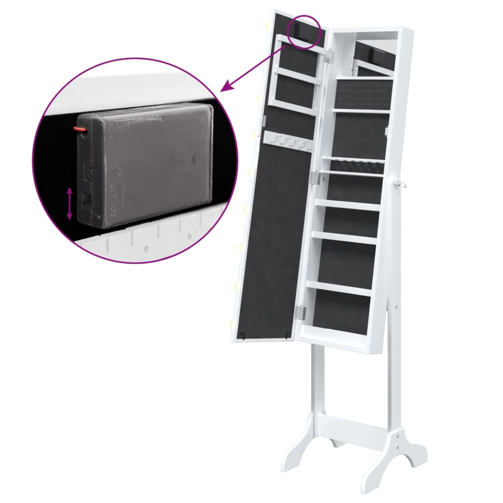 vidaXL Standspiegel mit LED Weiß 34x37x146 cm