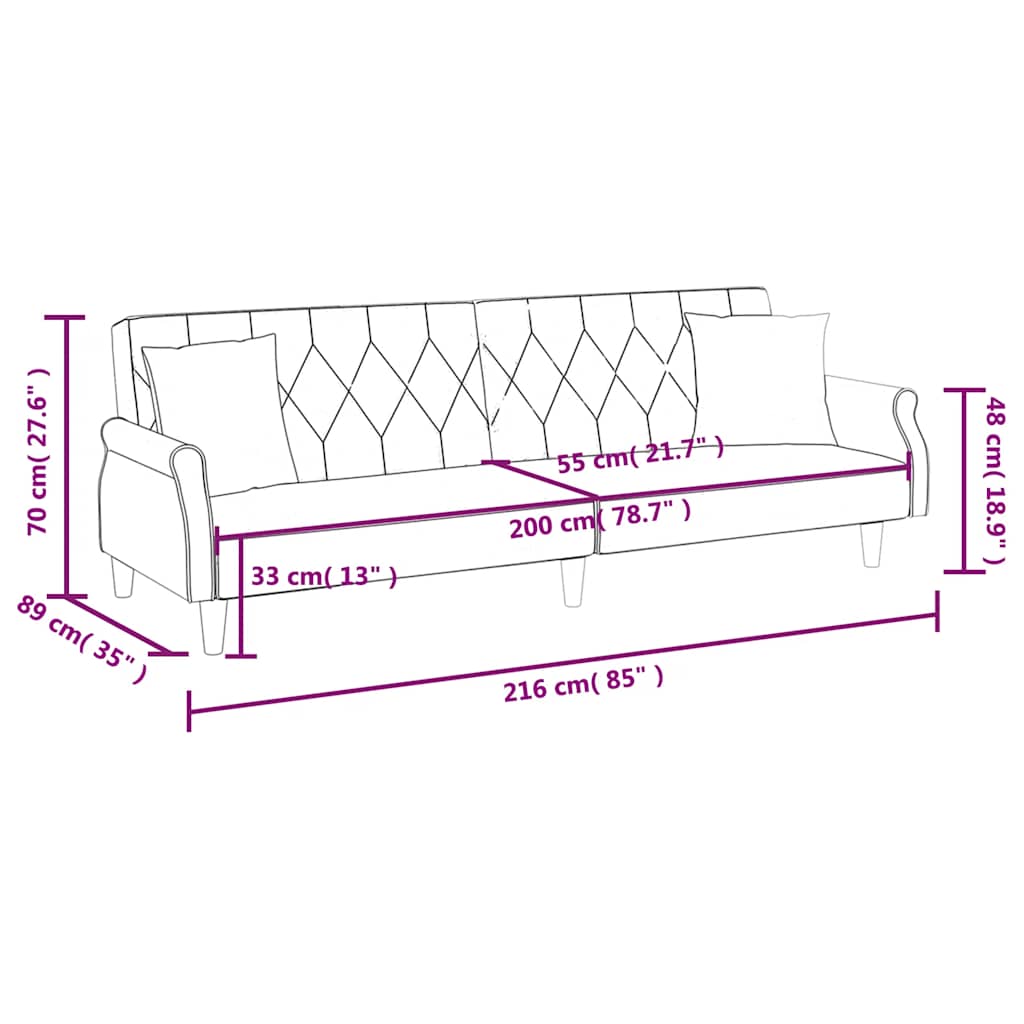 vidaXL Schlafsofa mit Armlehnen Hellgrau Samt