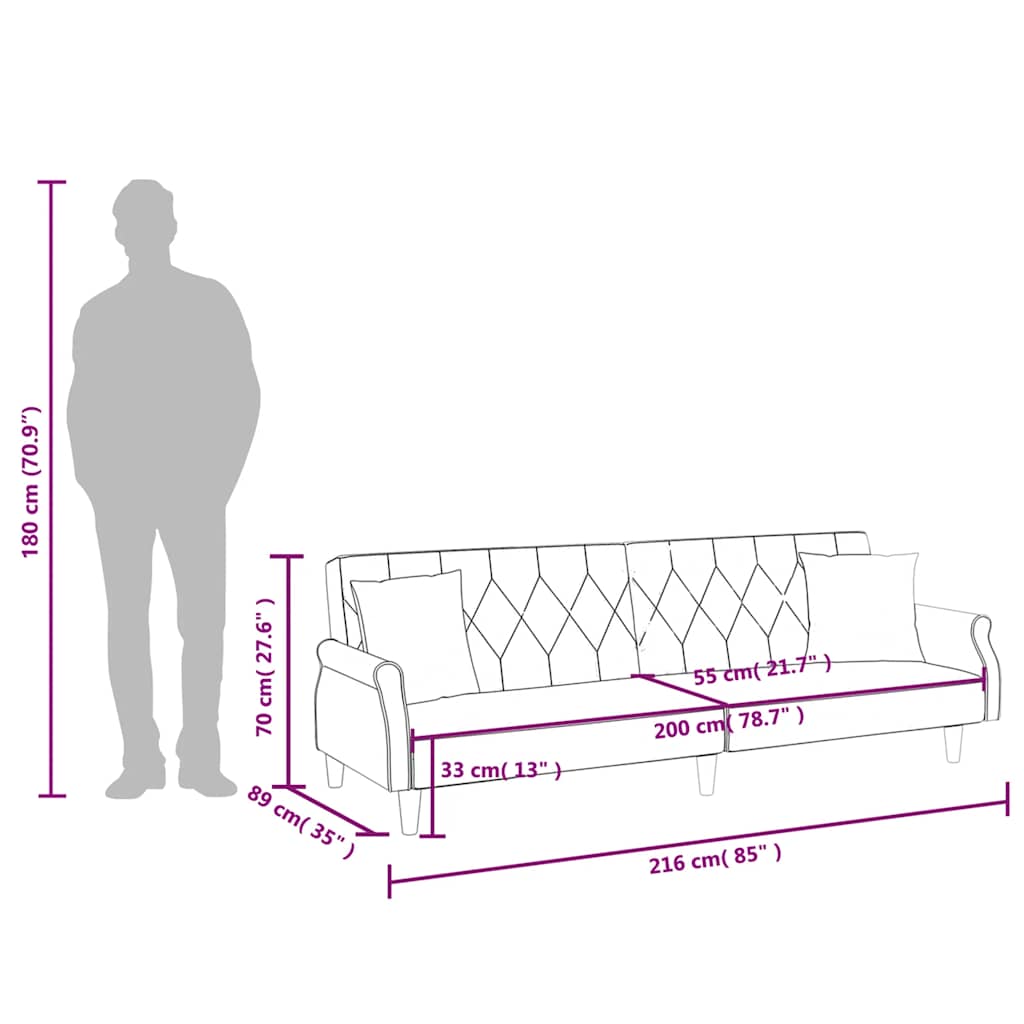 vidaXL Schlafsofa mit Armlehnen Hellgrau Samt