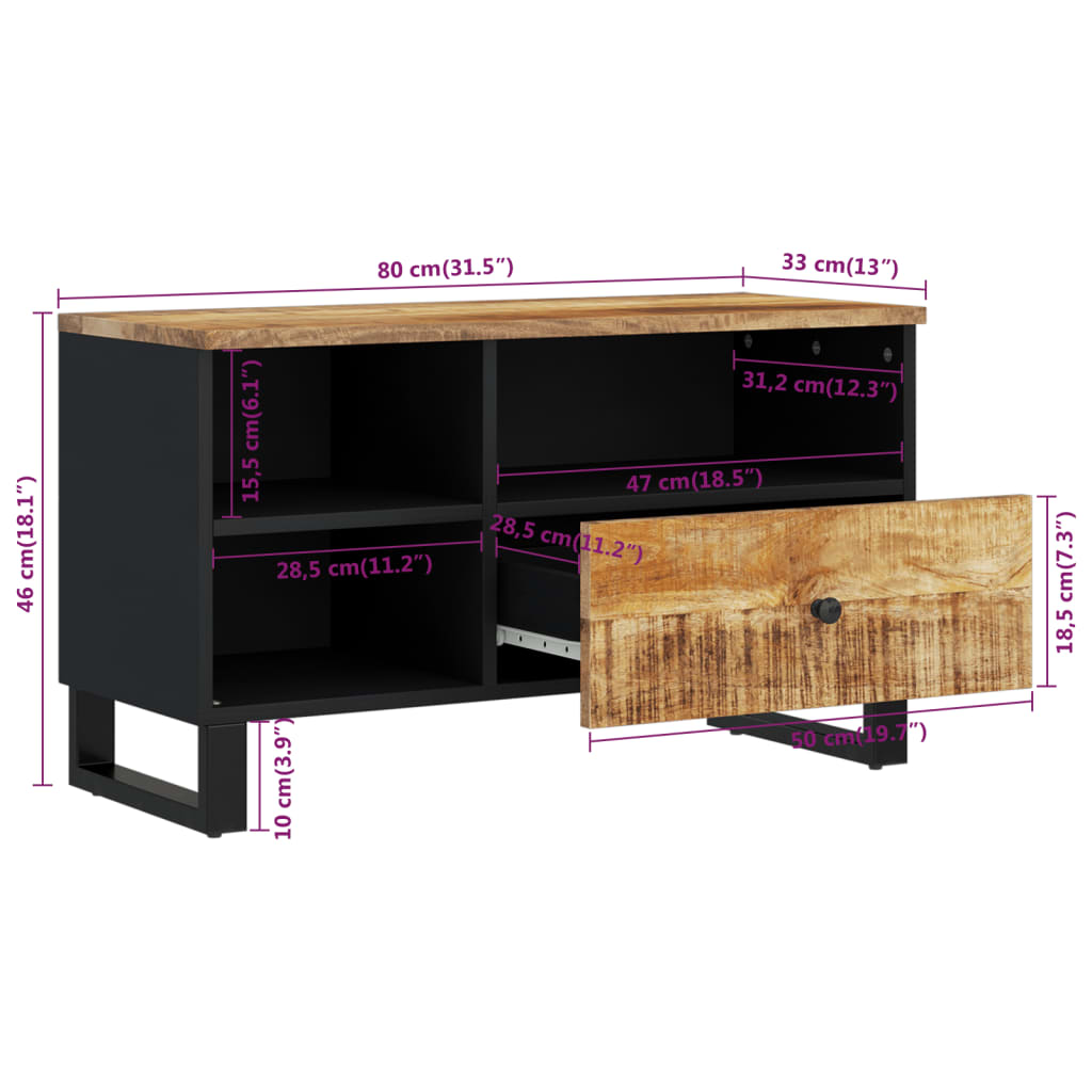 vidaXL TV-Schrank 80x33x46 cm Massivholz Mango & Holzwerkstoff