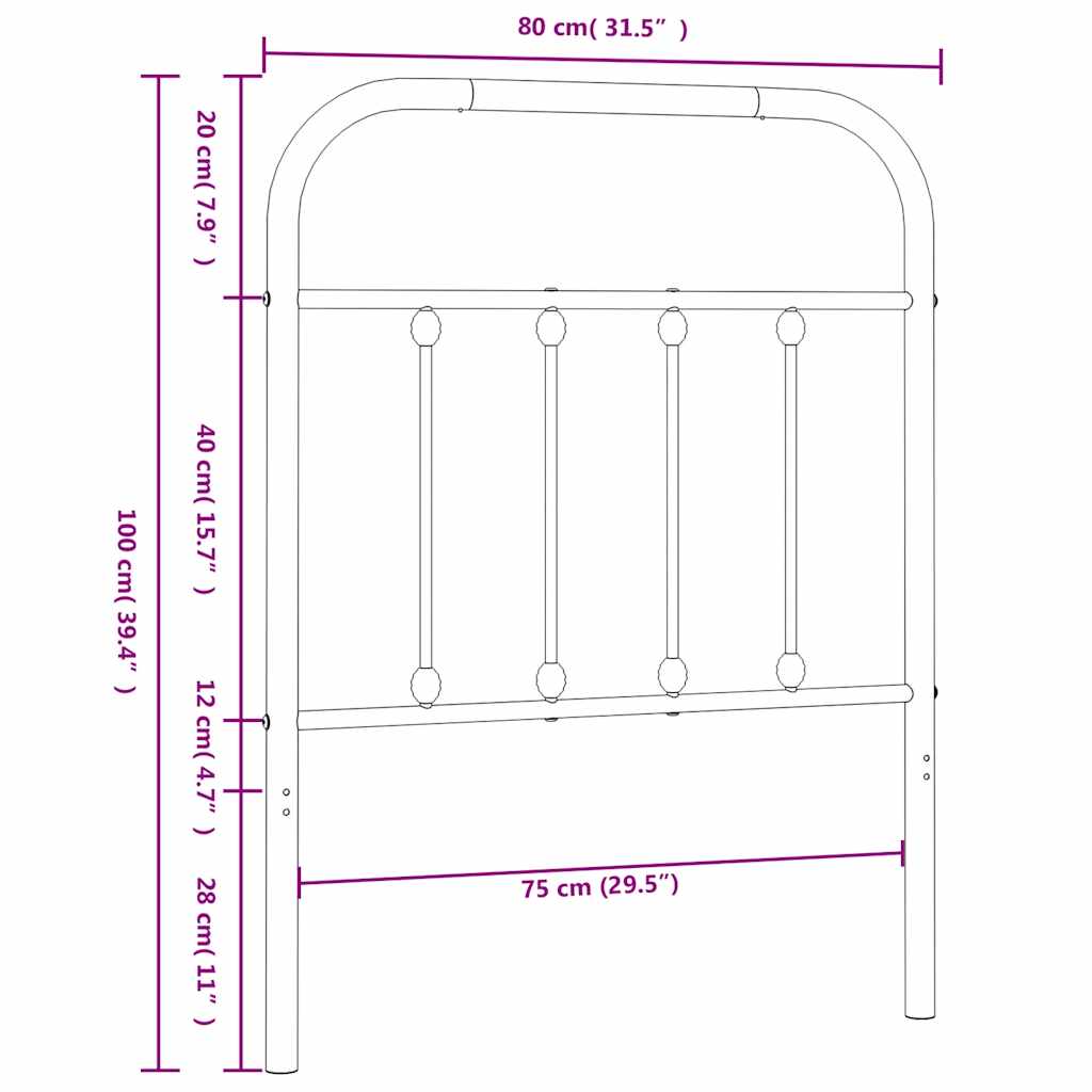 vidaXL Kopfteil Metall Schwarz 75 cm