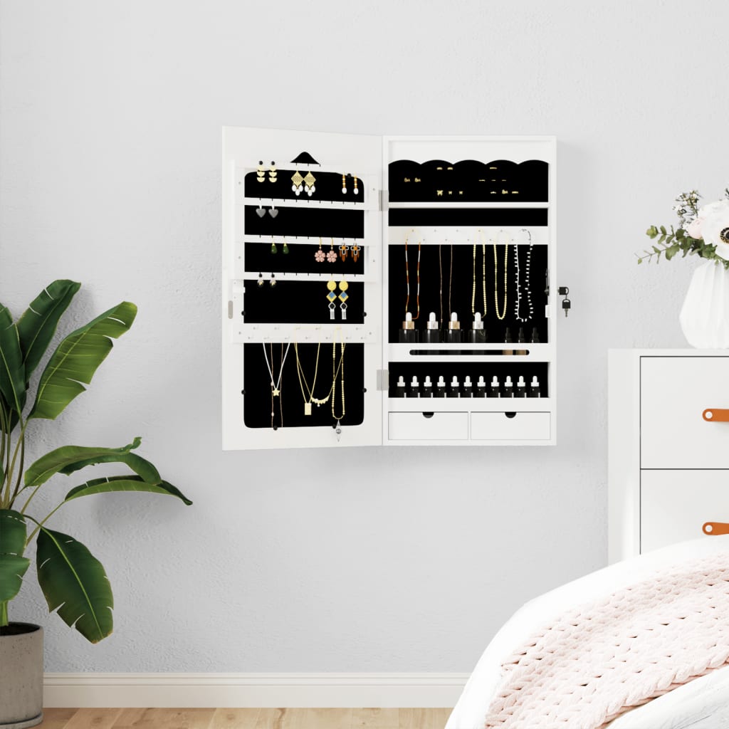 vidaXL Schmuckschrank mit Spiegel Wandmontage Weiß 37,5x10x106 cm