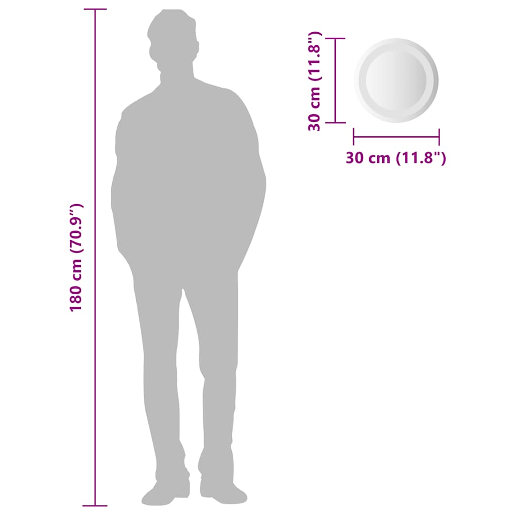 vidaXL LED-Badspiegel 30 cm Rund