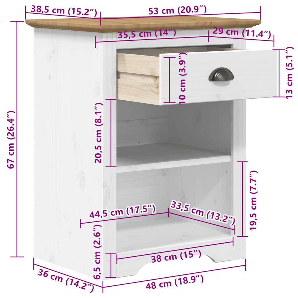vidaXL Nachttisch BODO Braun 53x38,5x67 cm Massivholz Kiefer