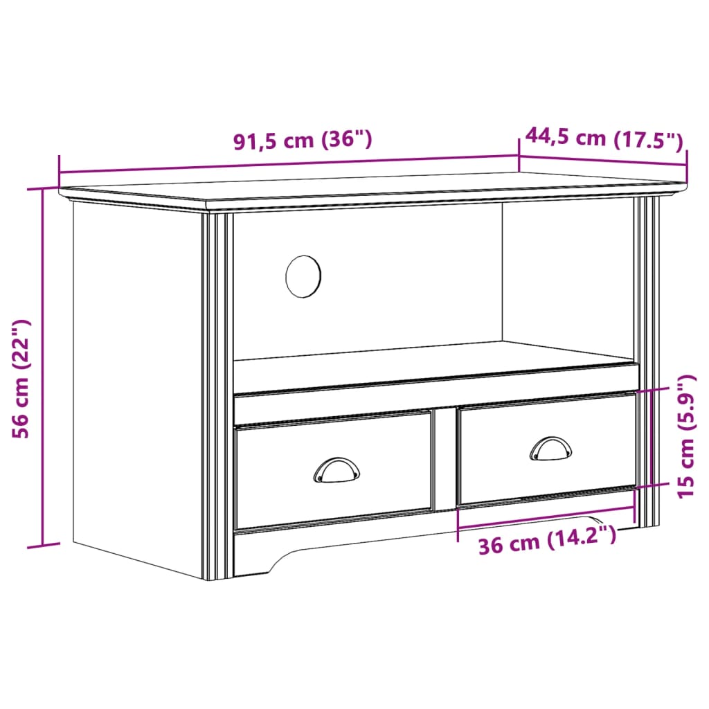 vidaXL TV-Schrank mit 2 Schubladen BODO 91,5x44,5x56 cm Kiefernholz