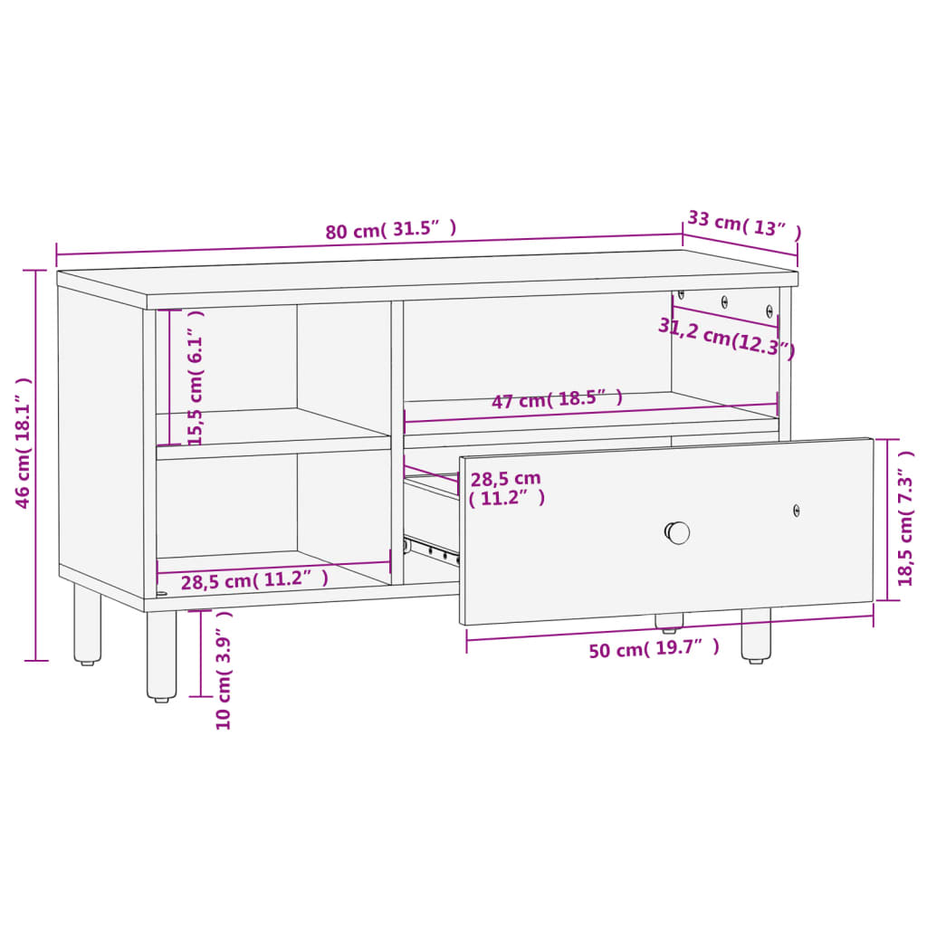 vidaXL TV-Schrank 80x33x46 cm Massivholz Mango