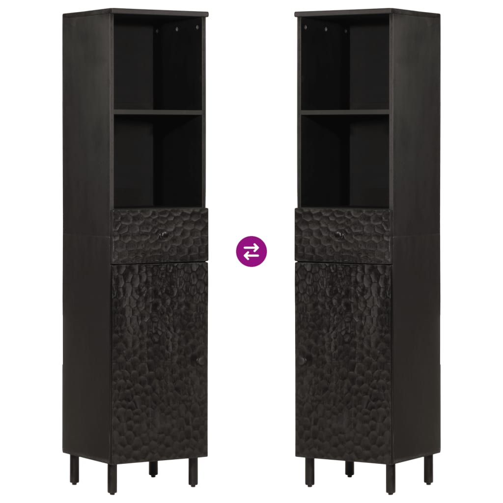 vidaXL Badschrank Schwarz 38x33x160 cm Massivholz Mango