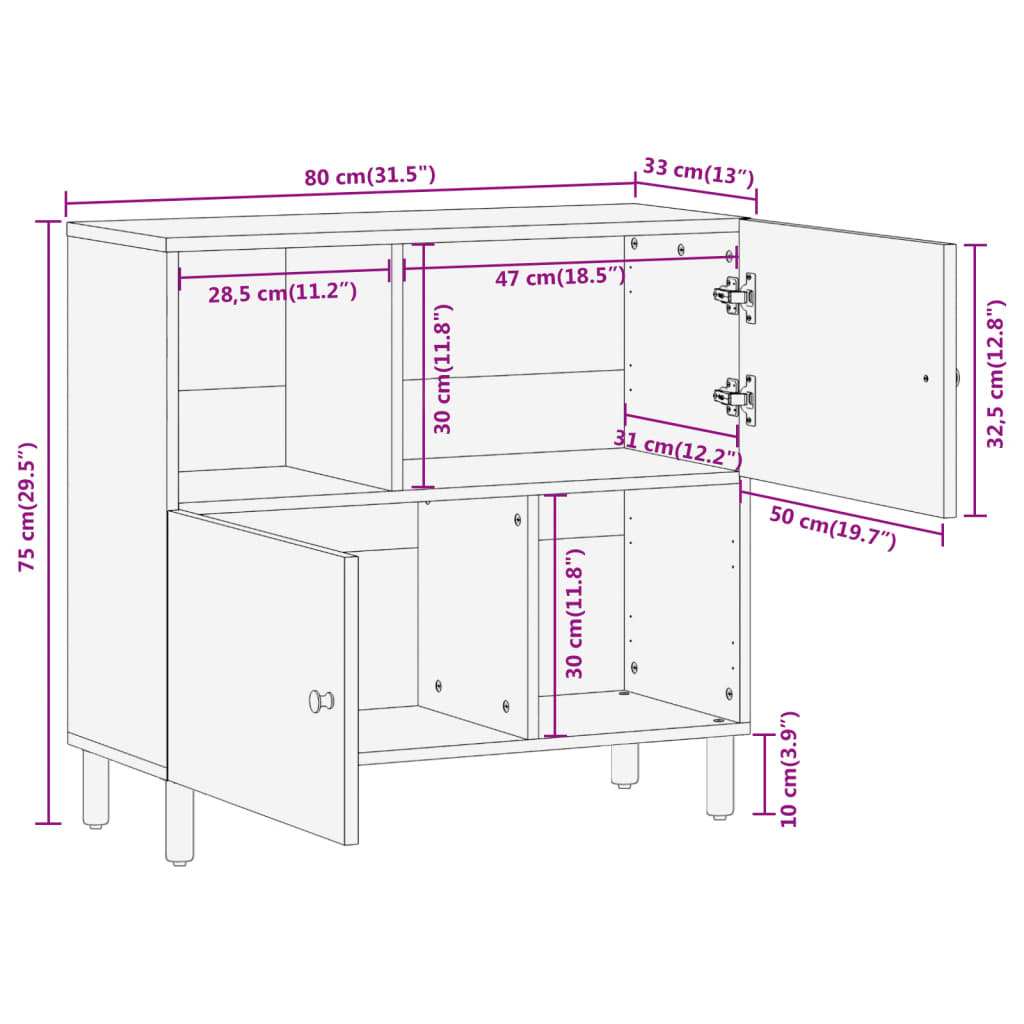 vidaXL Beistellschrank 80x33x75 cm Massivholz Akazie
