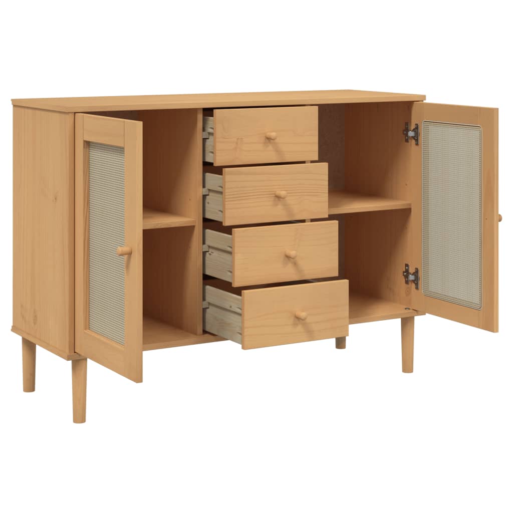 vidaXL Sideboard SENJA Rattan-Optik Braun 112x40x80 cm Kiefernholz