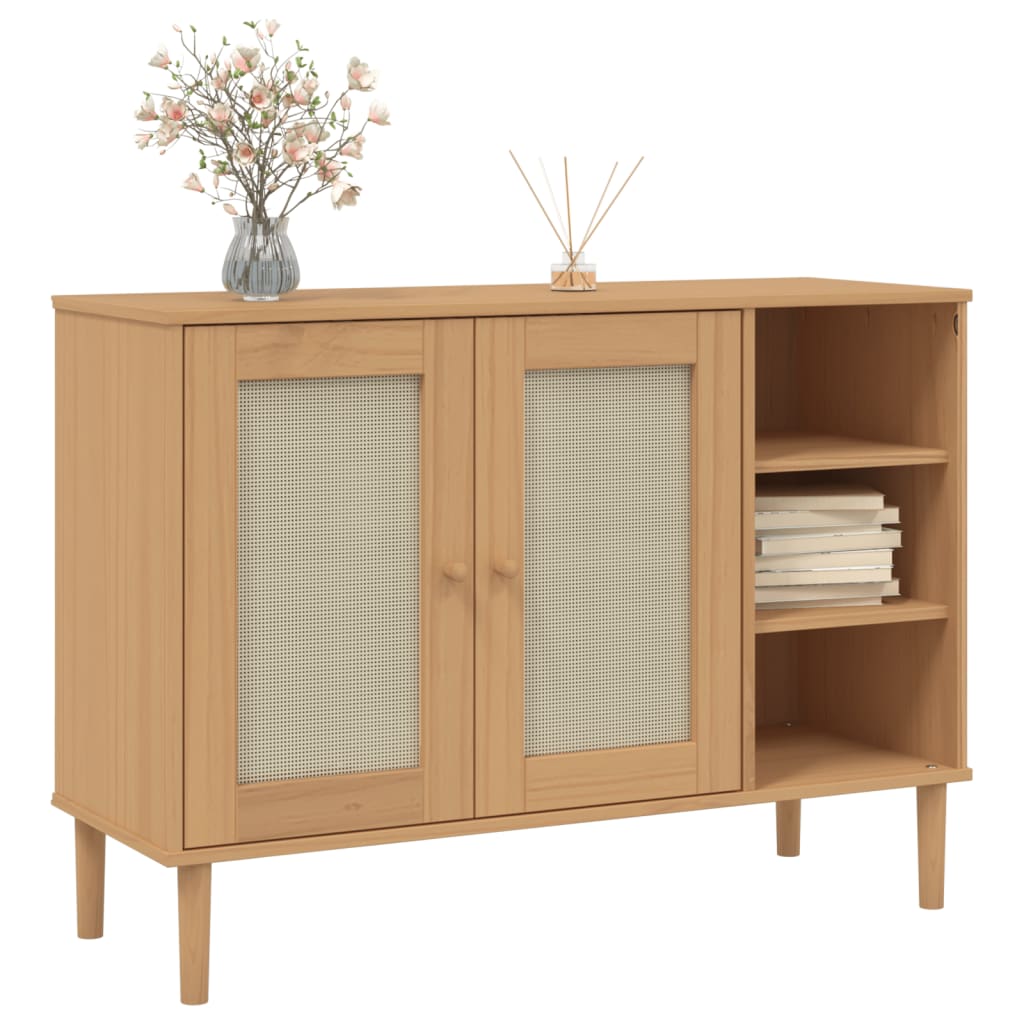 vidaXL Sideboard SENJA Rattan-Optik Braun 112x40x80 cm Kiefernholz