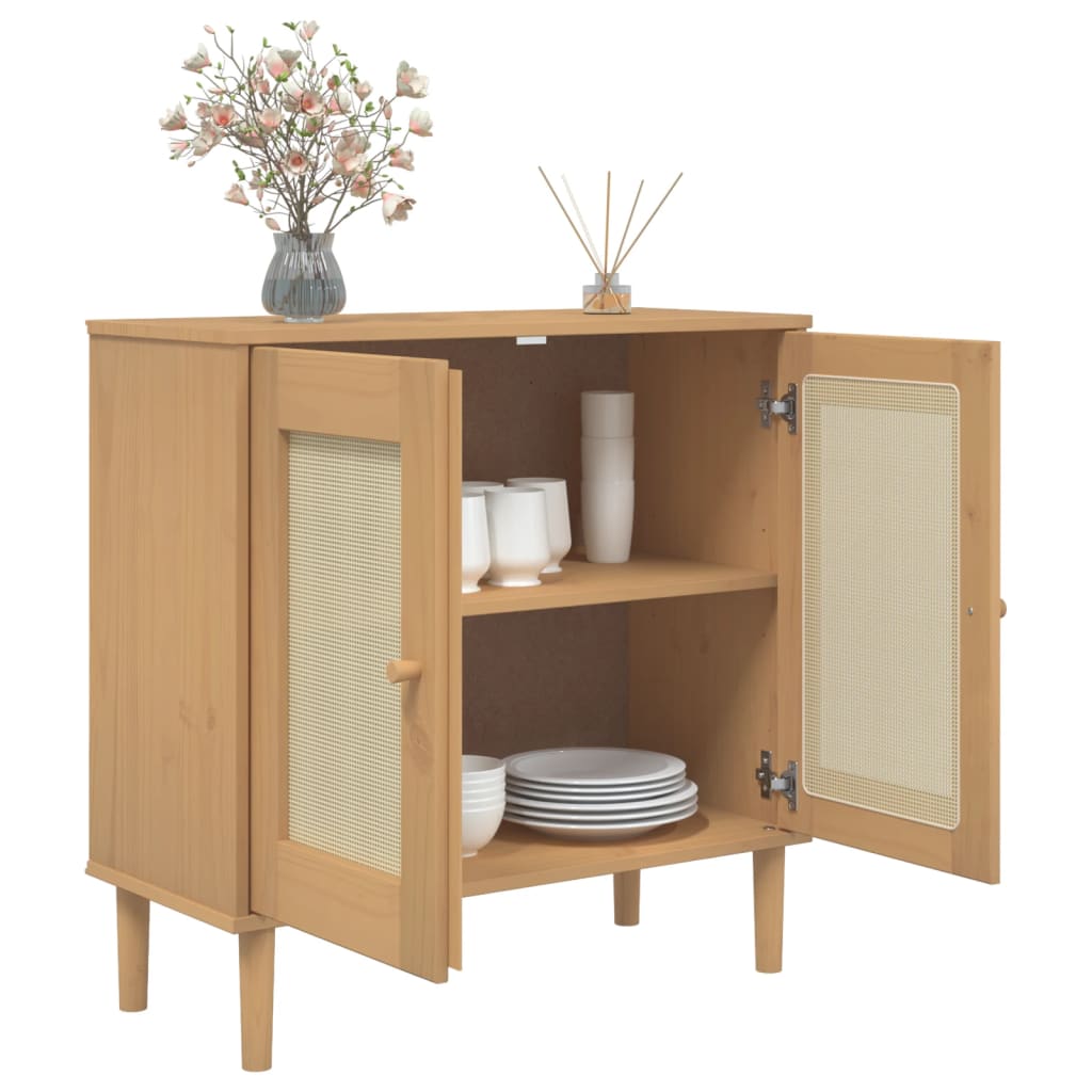vidaXL Sideboard SENJA Rattan-Optik Braun 80x35x80 cm Kiefernholz