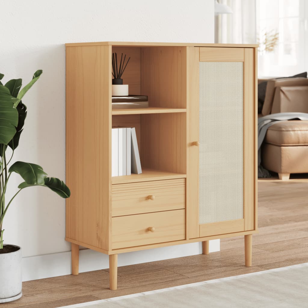 vidaXL Highboard SENJA Rattan-Optik Braun 90x40x112 cm Kiefernholz