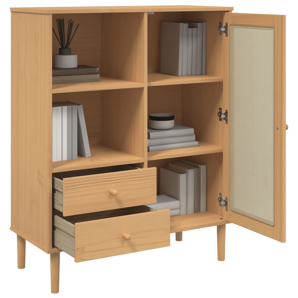 vidaXL Highboard SENJA Rattan-Optik Braun 90x40x112 cm Kiefernholz