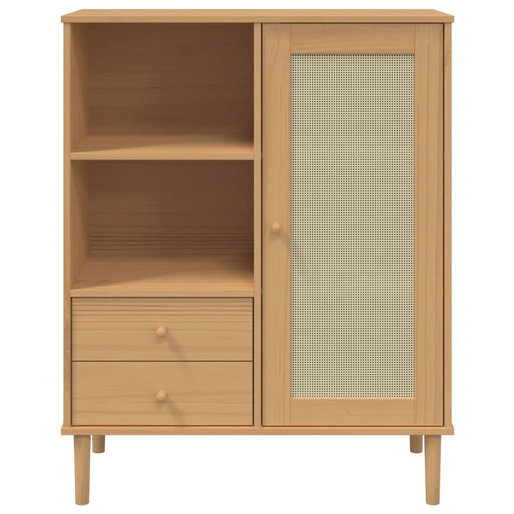 vidaXL Highboard SENJA Rattan-Optik Braun 90x40x112 cm Kiefernholz