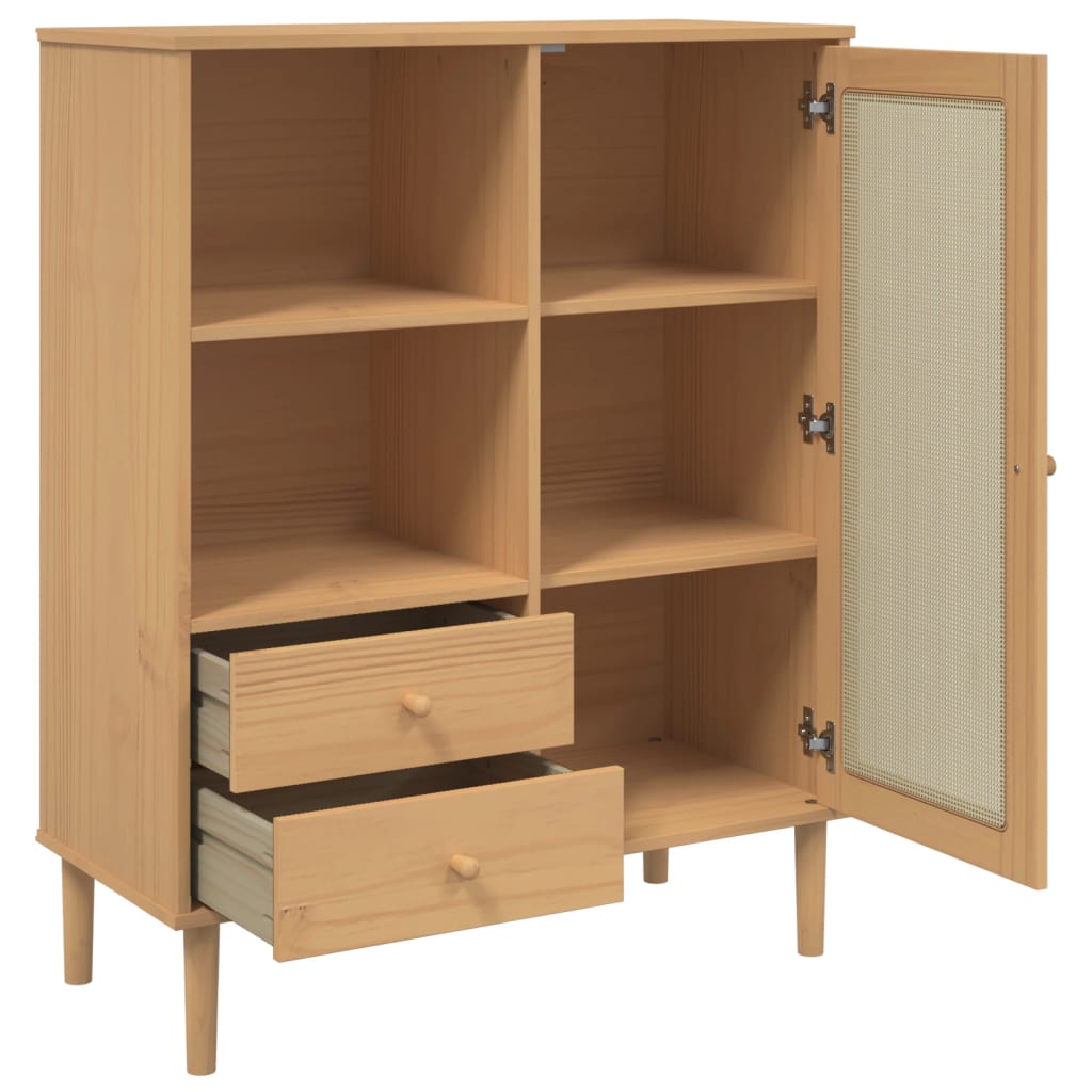 vidaXL Highboard SENJA Rattan-Optik Braun 90x40x112 cm Kiefernholz