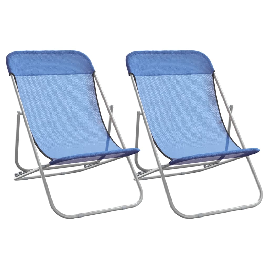 vidaXL Strandstühle 2 Stk. Blau Textilene & Pulverbeschichteter Stahl