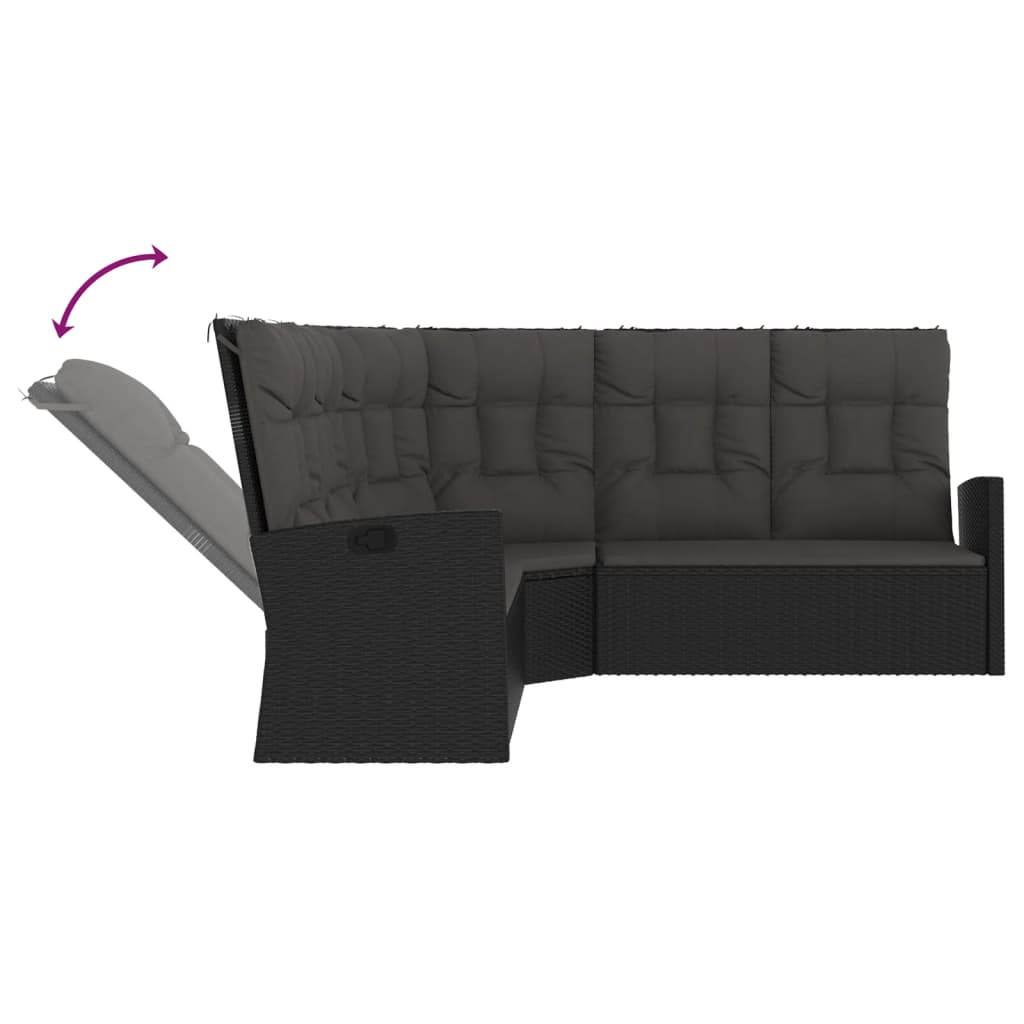 vidaXL 2-tlg. Garten-Lounge-Set mit Kissen Schwarz Poly Rattan