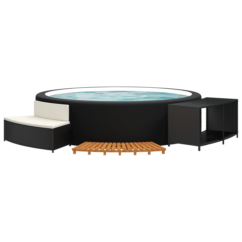 vidaXL Whirlpool-Umrandung Schwarz Poly-Rattan und Massivholz Akazie