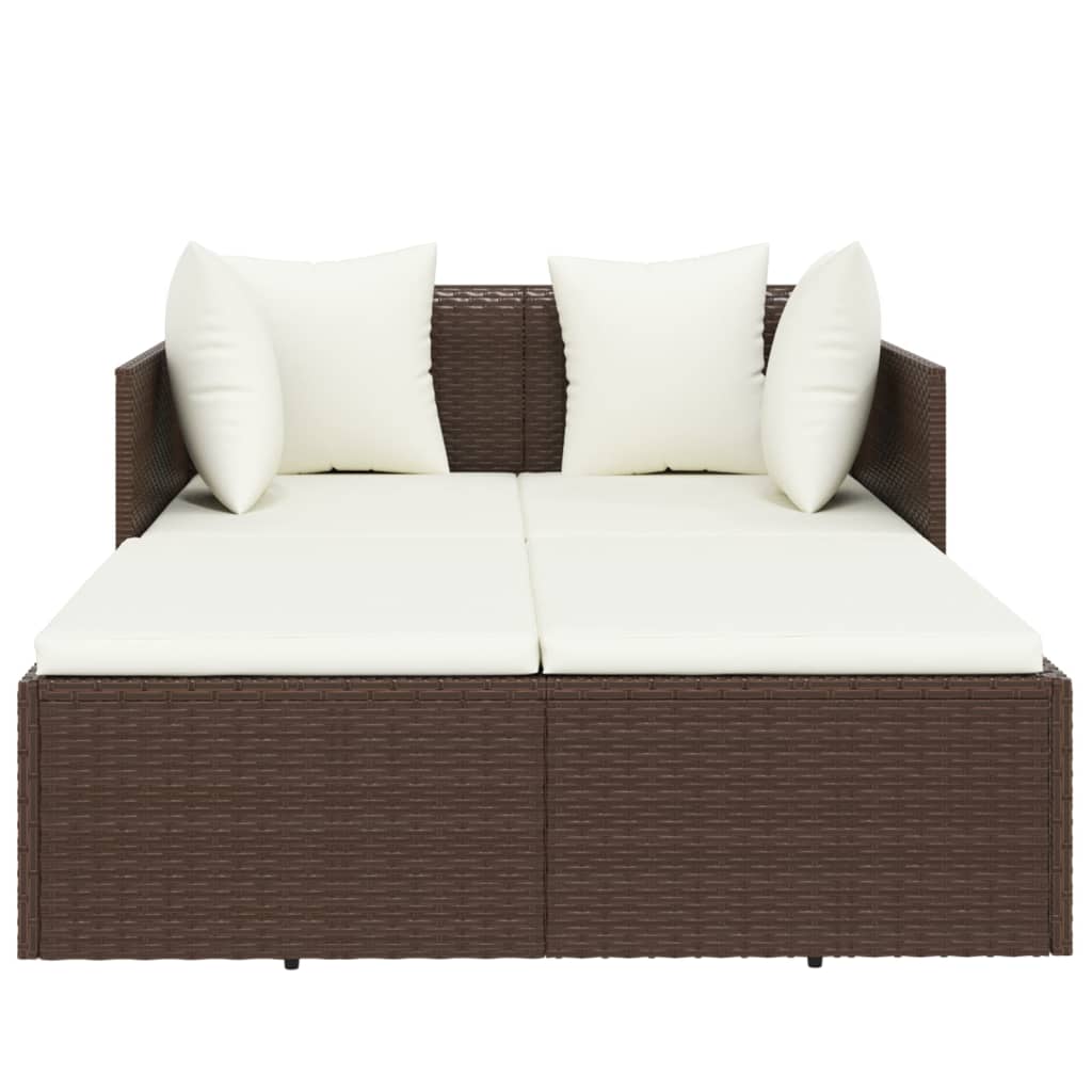 vidaXL Sonnenliege mit Kissen Braun 182x118x63 cm Poly Rattan