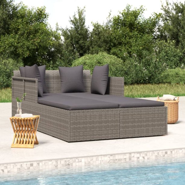 vidaXL Sonnenliege mit Kissen Braun 182x118x63 cm Poly Rattan