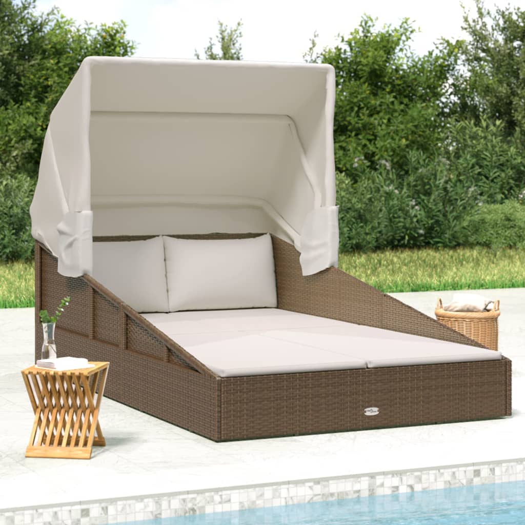 vidaXL Sonnenliege mit Faltdach Braun 200x114x128 cm Poly Rattan