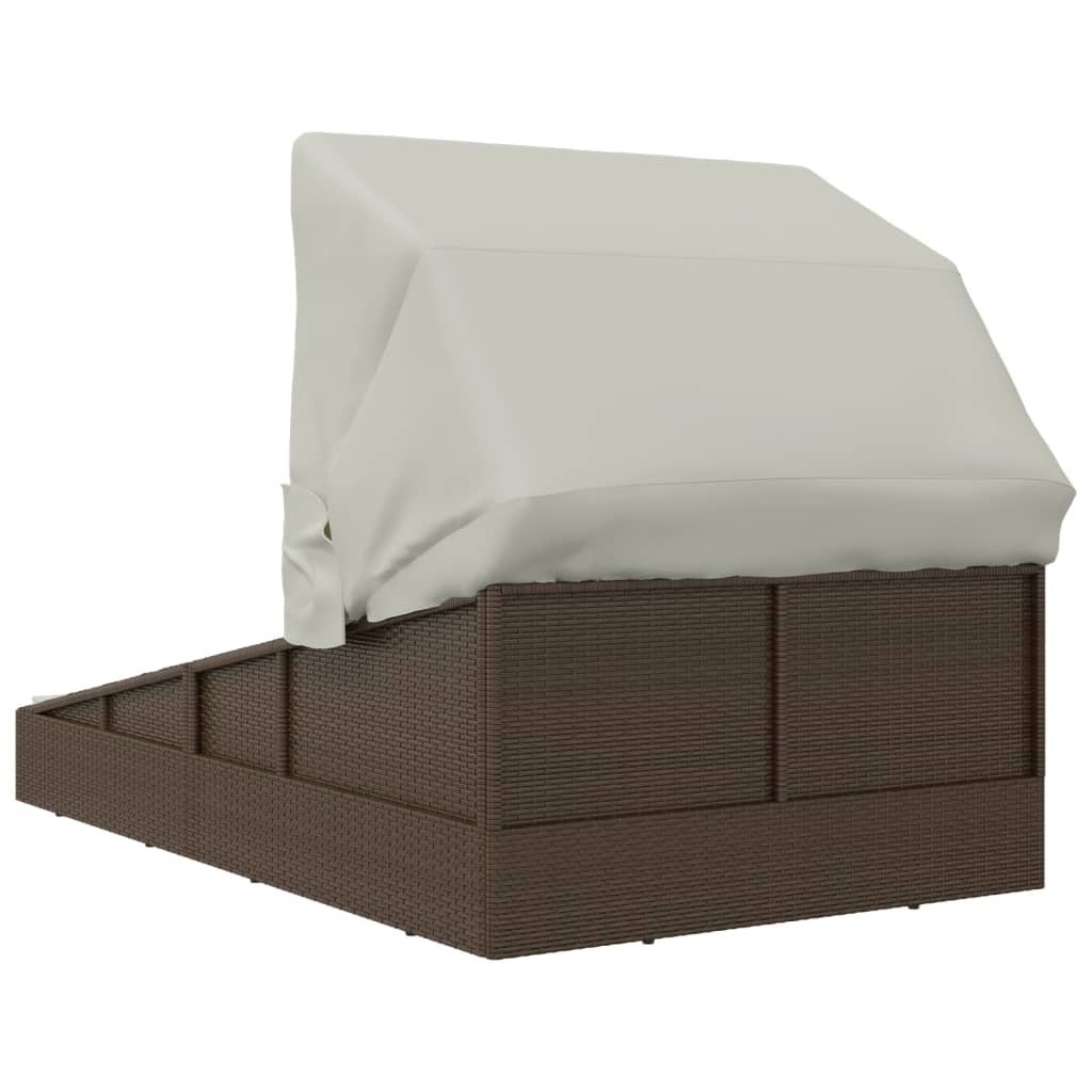 vidaXL Sonnenliege mit Faltdach Braun 200x114x128 cm Poly Rattan