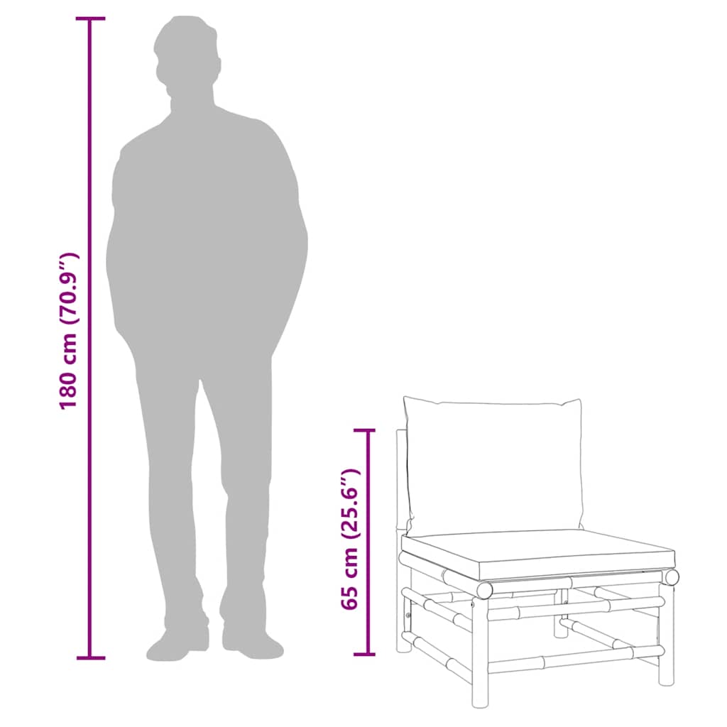 vidaXL 3-tlg. Garten-Lounge-Set mit Hellgrauen Kissen Bambus
