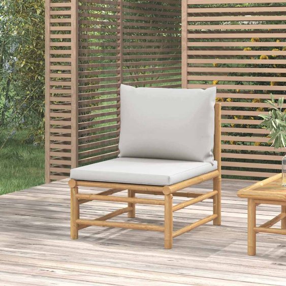 vidaXL 3-tlg. Garten-Lounge-Set mit Hellgrauen Kissen Bambus
