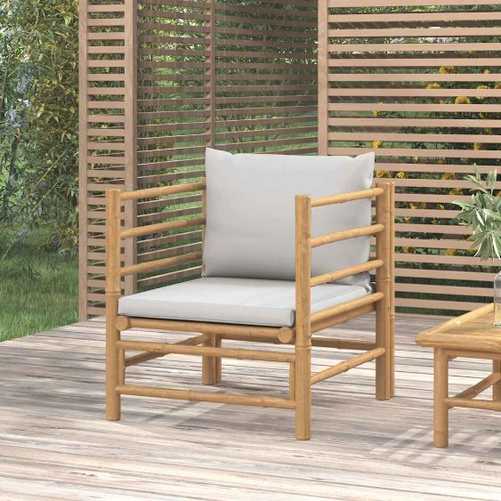vidaXL 3-tlg. Garten-Lounge-Set mit Hellgrauen Kissen Bambus
