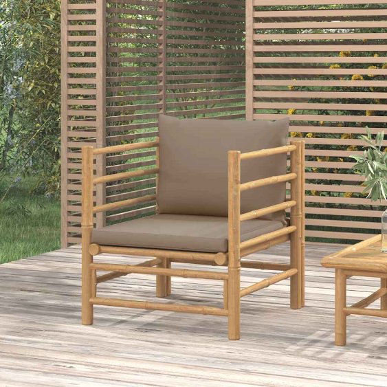 vidaXL 3-tlg. Garten-Lounge-Set mit Hellgrauen Kissen Bambus