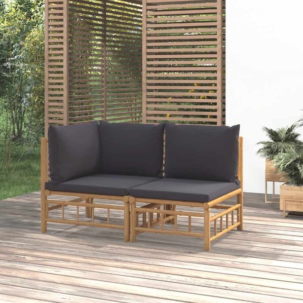 vidaXL 2-tlg. Garten-Lounge-Set mit Cremeweißen Kissen Bambus