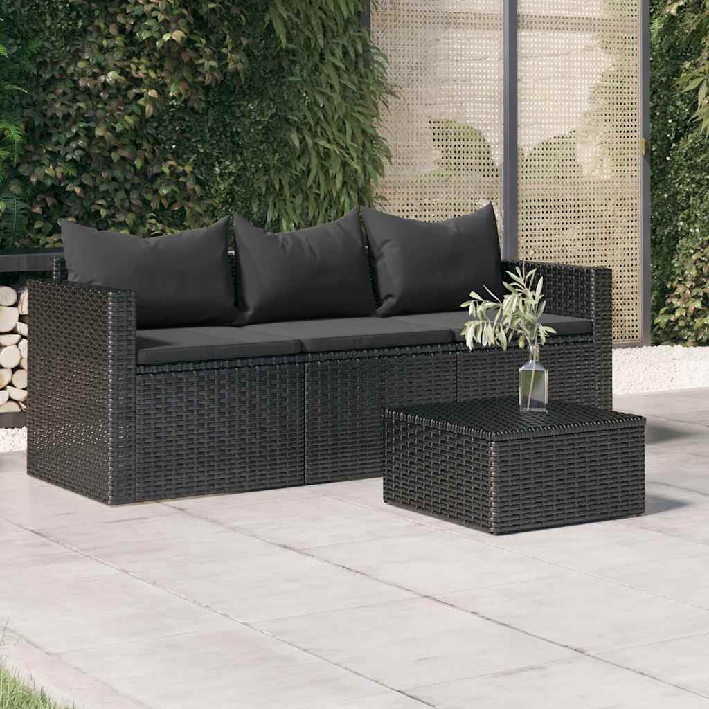 vidaXL Gartensofa 3-Sitzer mit Kissen Braun Poly Rattan