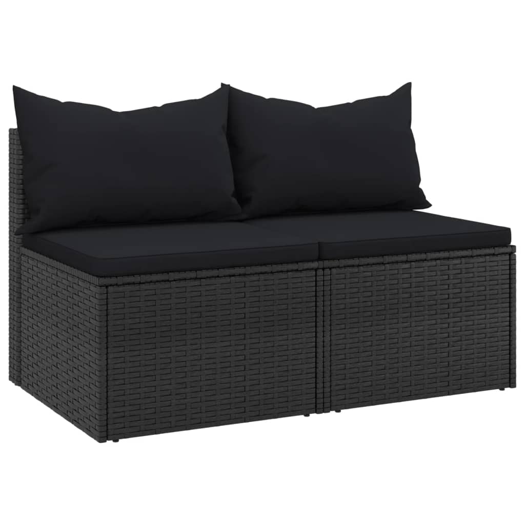 vidaXL Garten-Mittelsofas mit Kissen 2 Stk. Schwarz Poly Rattan