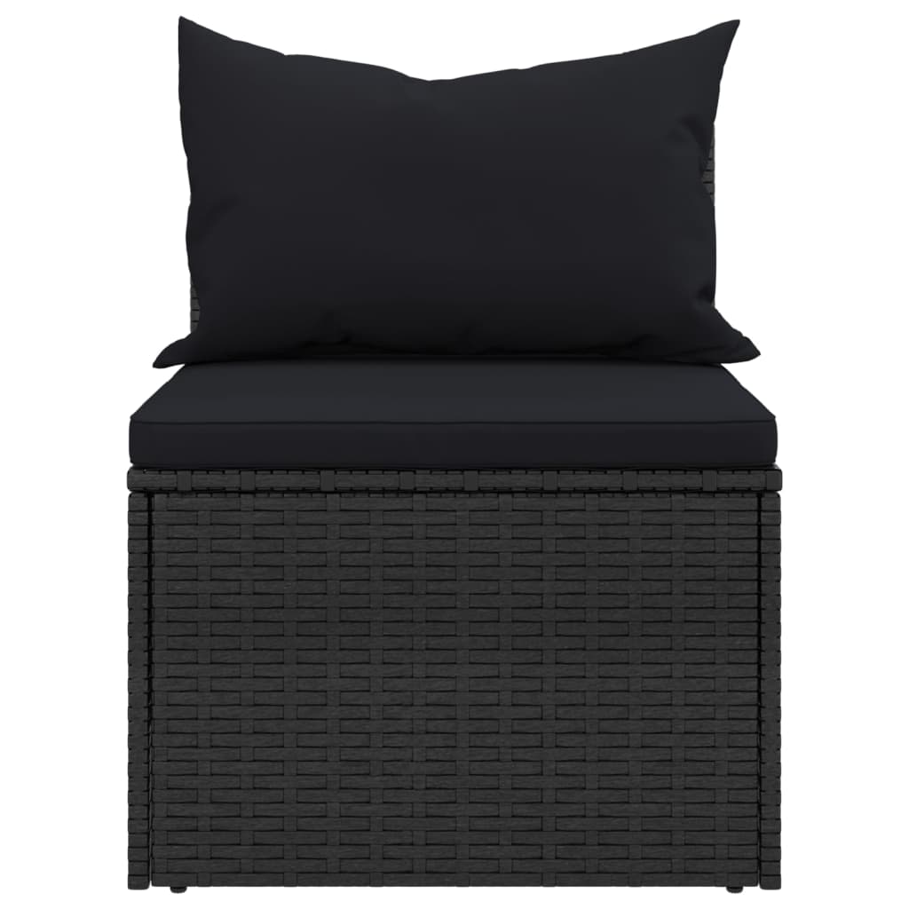 vidaXL Garten-Mittelsofas mit Kissen 2 Stk. Schwarz Poly Rattan