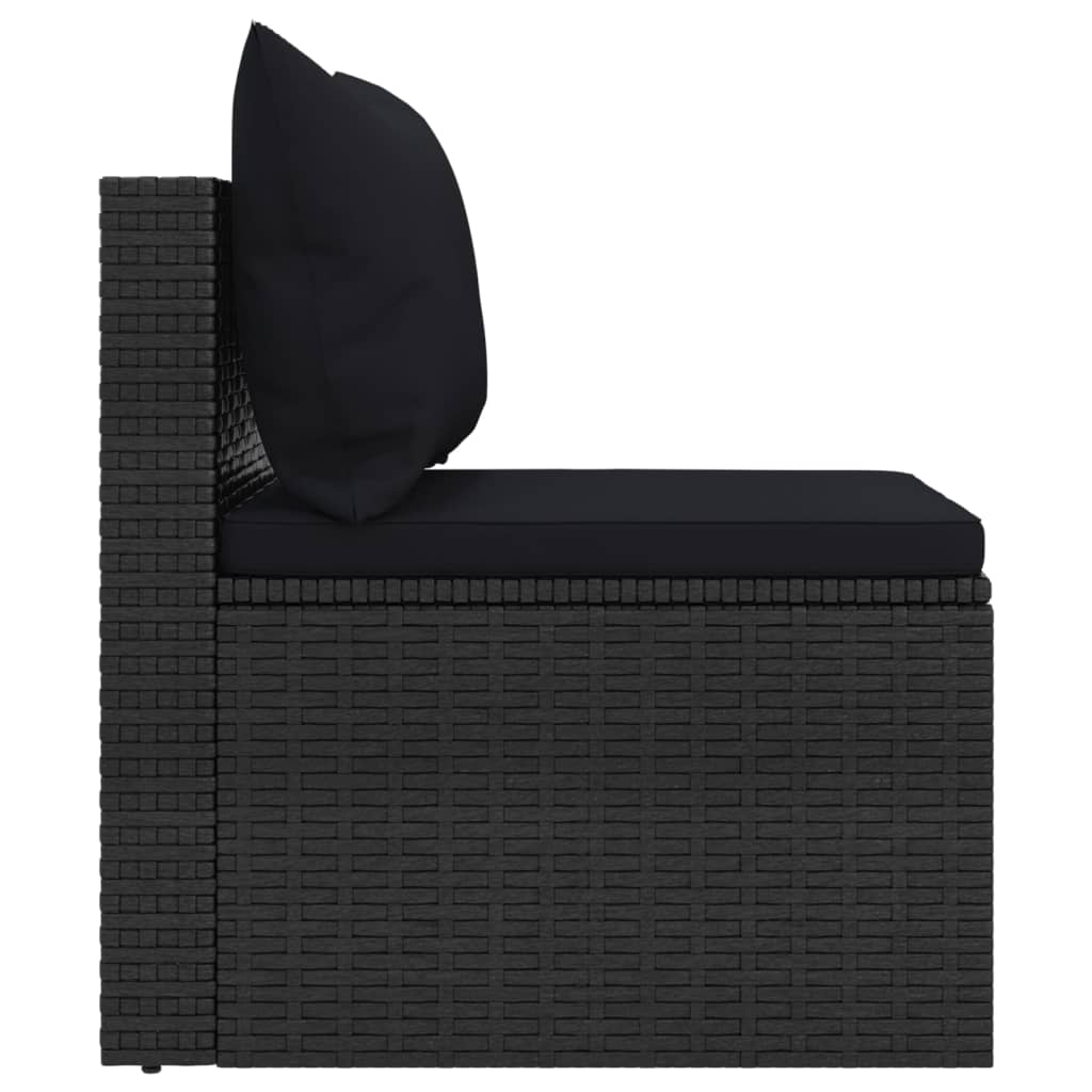 vidaXL Garten-Mittelsofas mit Kissen 2 Stk. Schwarz Poly Rattan