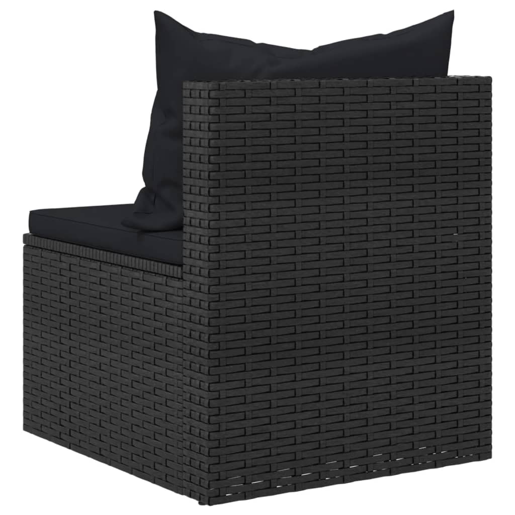 vidaXL Garten-Mittelsofas mit Kissen 2 Stk. Schwarz Poly Rattan
