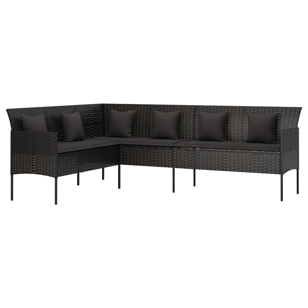 vidaXL Gartensofa in L-Form mit Kissen Schwarz Poly Rattan