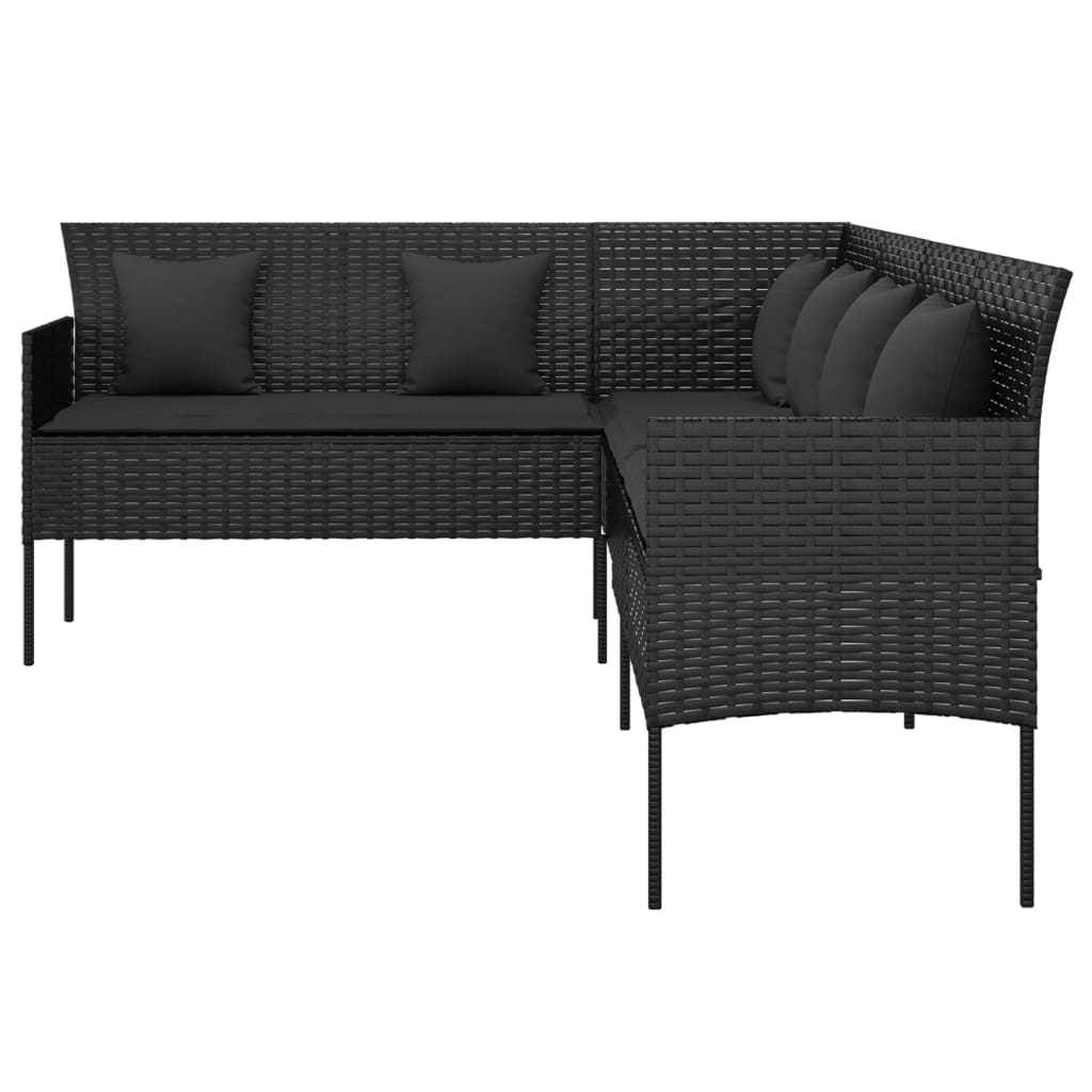 vidaXL Gartensofa in L-Form mit Kissen Schwarz Poly Rattan