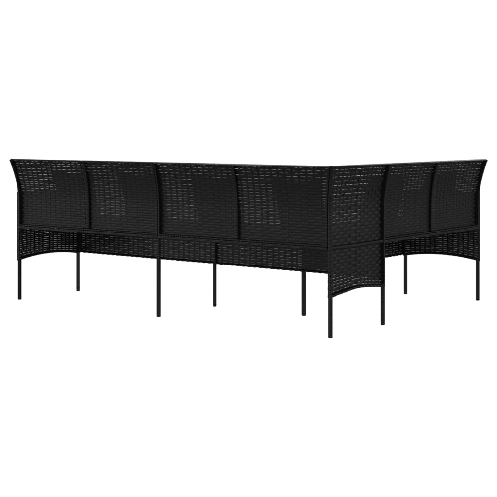 vidaXL Gartensofa in L-Form mit Kissen Schwarz Poly Rattan