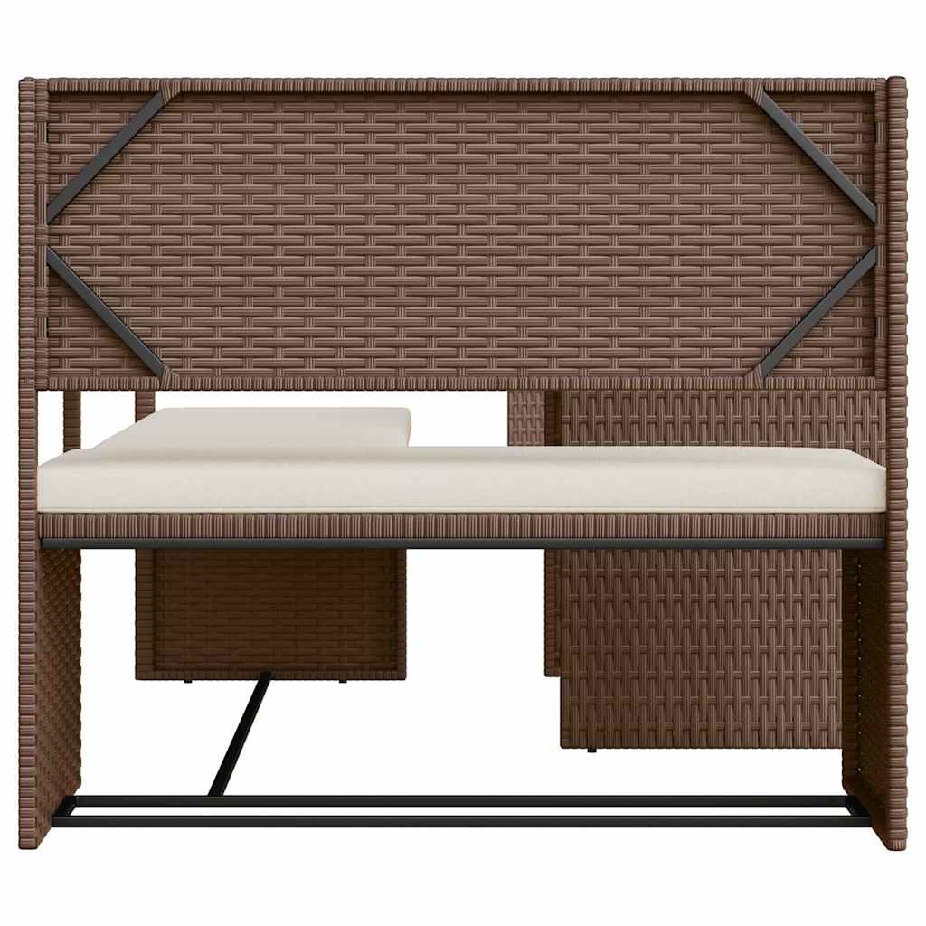 vidaXL Gartensofa in L-Form mit Tisch und Kissen Braun Poly Rattan