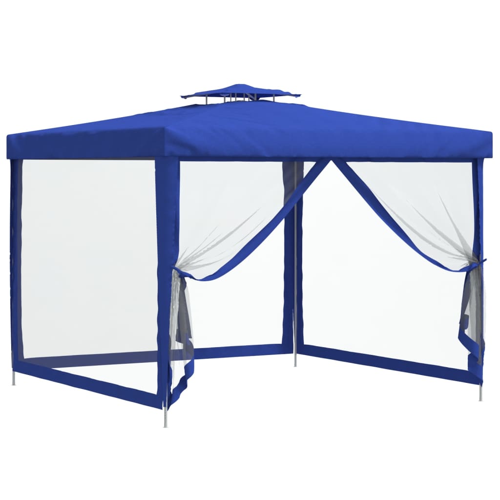vidaXL Pavillon mit Doppeldach Blau 3x3x2,68 m Stoff