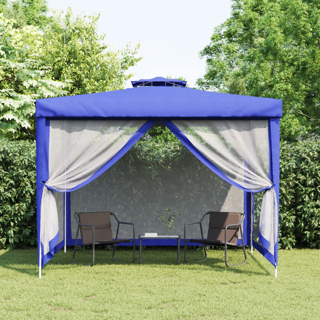 vidaXL Pavillon mit Doppeldach Blau 3x3x2,68 m Stoff
