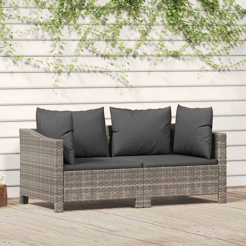 vidaXL 2-teiliges Garten-Lounge-Set mit Kissen Grau Poly Rattan