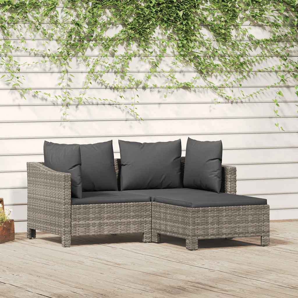 vidaXL 2-teiliges Garten-Lounge-Set mit Kissen Grau Poly Rattan
