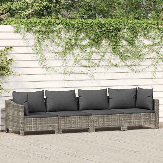 vidaXL 2-teiliges Garten-Lounge-Set mit Kissen Grau Poly Rattan